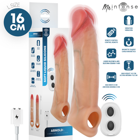 MR INTENSE - ARNOLD L CAPA PENIANA VIBRATÓRIA ULTRA-REALISTA COM CONTROLE REMOTO 16 CM -Ø- 4,5 CM