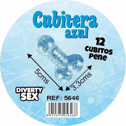 DIABLO PICANTE - 12 PÊNIS DE SILICONE DURO PENDURADOS EM BALDE DE GELO AZUL