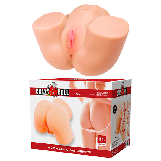 CRAZY BULL - OLIVIA MASTURBADOR VIBRATÓRIO DUPLO VAGINAL E ANAL CARNE