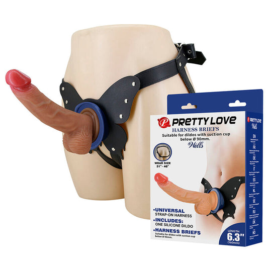 PRETTY LOVE - ARNÊS YETI COM DILDO DE VENTOSA EM FORMATO DE CARNE