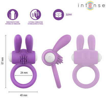 INTENSE - ANEL PENIANO VIBRATÓRIO HOPPS COM ESTIMULAÇÃO CLITÓRICA ROXO