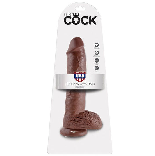 KING COCK - 10 DILDO MARRÓN CON BOLAS 25.4 CM