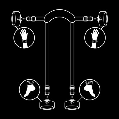 FETISH SUBMISSIVE - MASTER POSITION WITH 4 NOPRENE LINED HANDCUFFS