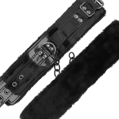 DARKNESS - ADJUSTABLE BLACK LEATHER ANKLE CUFFS WITH PADLOCK