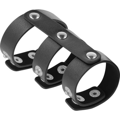 DARKNESS - ANILLO DOBLE DE PENE Y TESTÍCULOS DE CUERO AJUSTABLE