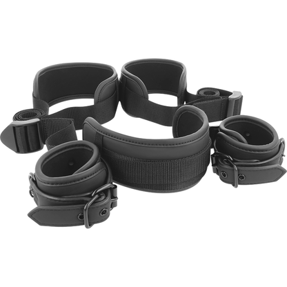 FETISH SUBMISSIVE - MASTER POSITION WITH 4 NOPRENE LINED HANDCUFFS