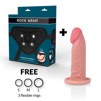 ROCKARMY - HARNESS + REALISTIC DUAL DENSITY TIGER DILDO 14 CM -O- 4.46 CM